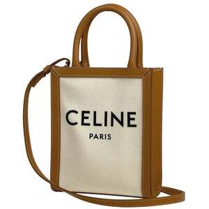 Celine Mini Vertical Cabas 2-Way Shoulder/Handbag Canvas Ivory Brown Women's